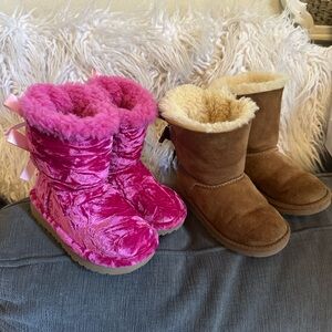 Uggs size 10 toddler pink and Brown Fur-Lined Boots bundle